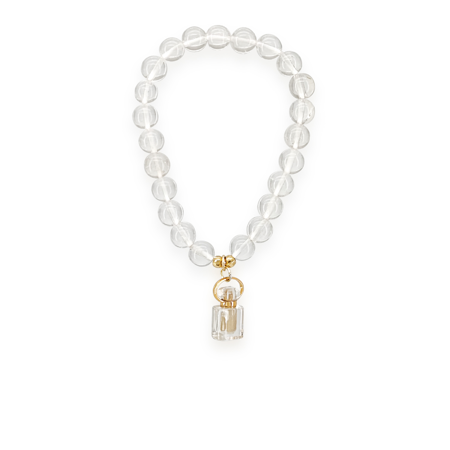 Clear Quartz Essential Oil Bottle Charm Bracelet | Metal Element Earrings corresponds Rosemary Oil