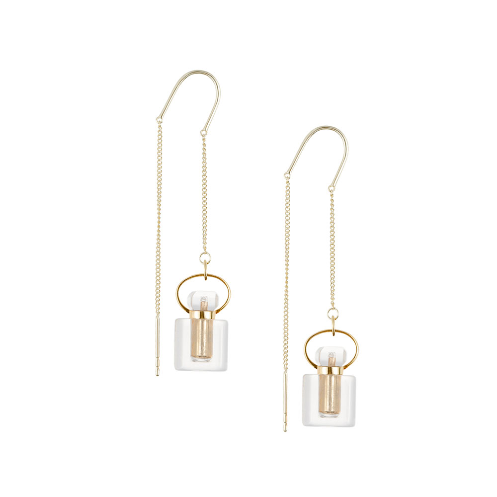 Clear Quartz Essential Oil Bottle Charm Earrings | Metal Element Earrings corresponds Rosemary Oil