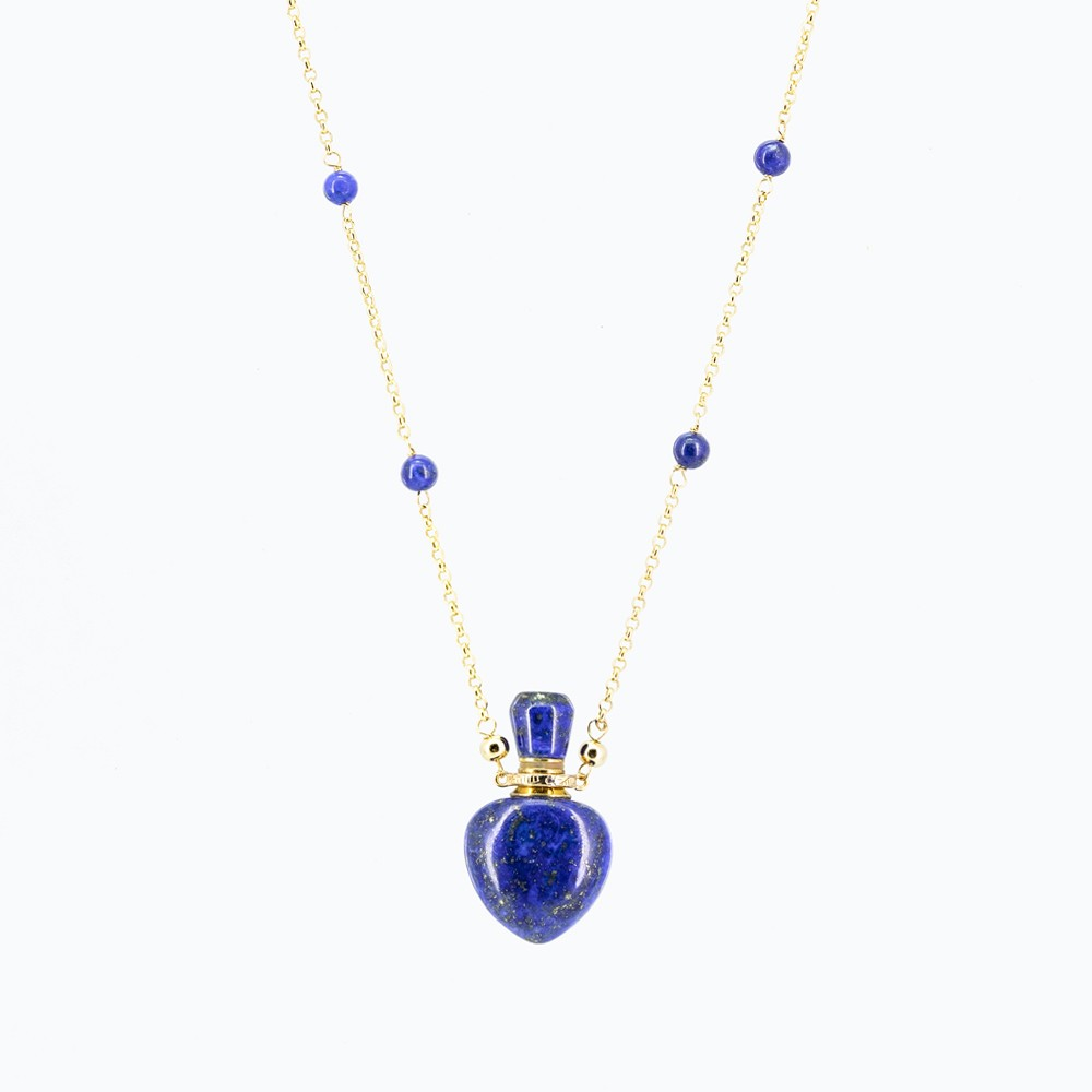 Lapis Lazuli Essential Oil Bottle Pendant | Water Element Necklace corresponds Frankincense Oil