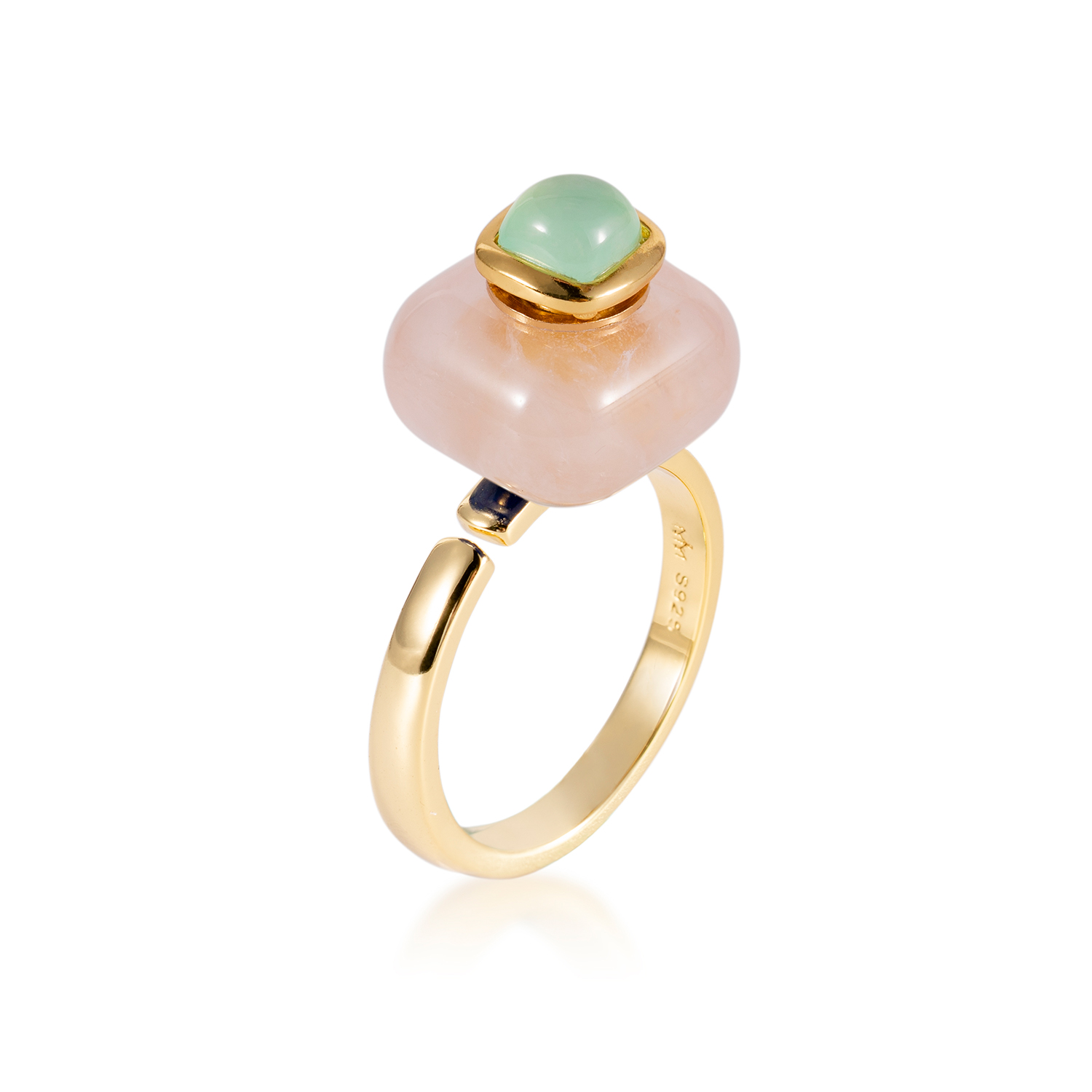 Rose Quartz| Crysoprase Essential Oil Bottle Ring | Fire Element Ring corresponds Sweet Orange Oil