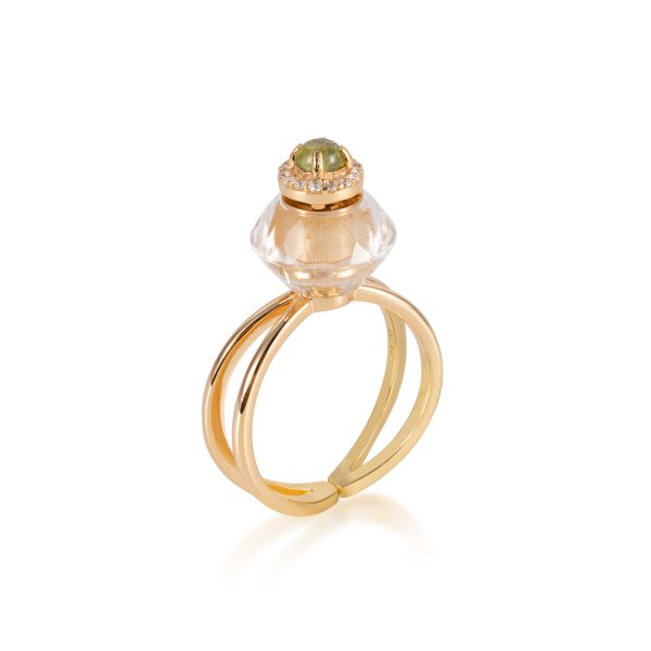 Clear Quartz Essential Oil Bottle Ring | Metal Element Ring corresponds Rosemary Oil