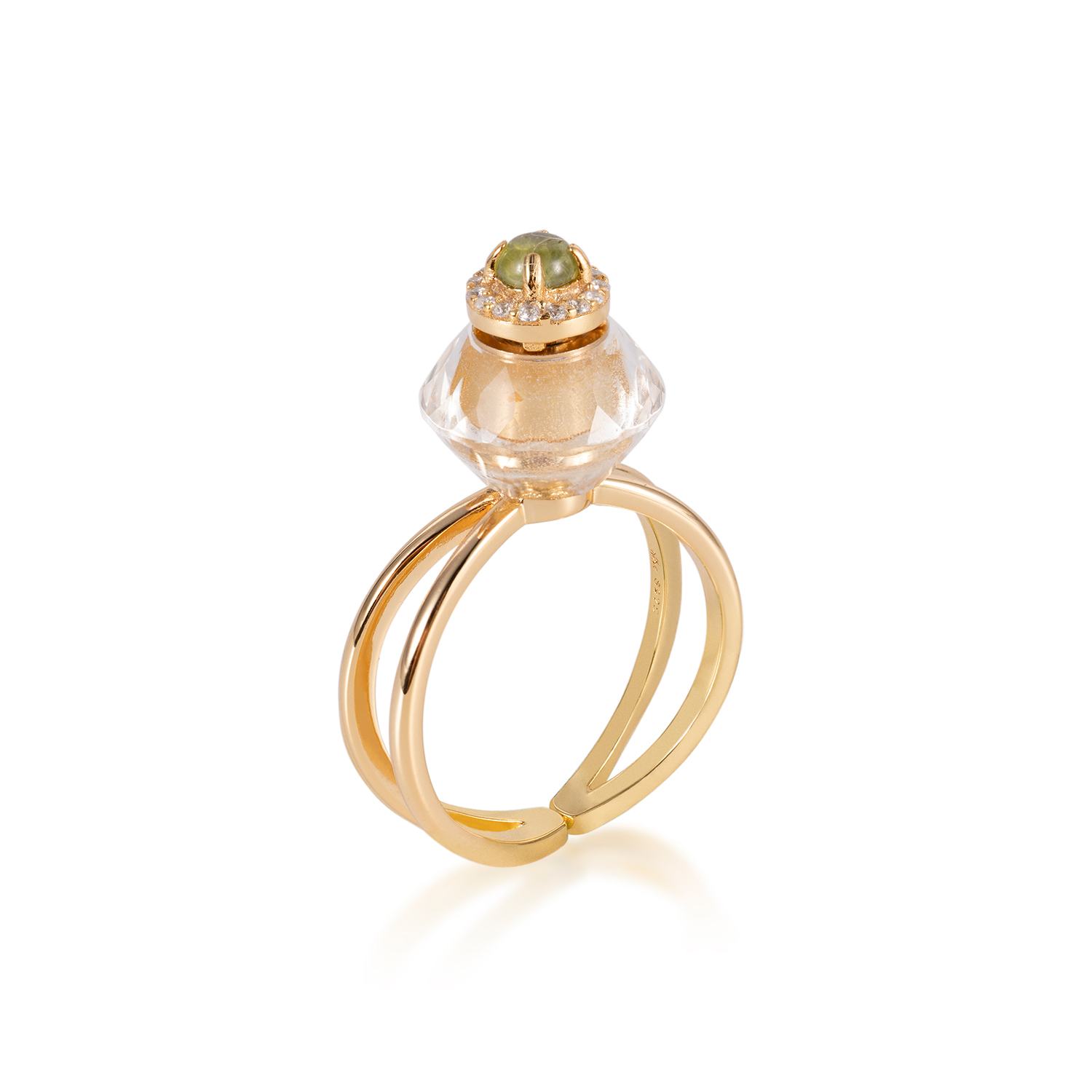 Clear Quartz Essential Oil Bottle Ring | Metal Element Ring corresponds Rosemary Oil